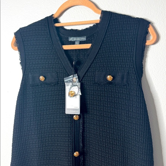 NWT Adrianna Papell Sweater Shift Dress Waffle Knit Sleeveless Mini Length Black - Picture 6 of 16
